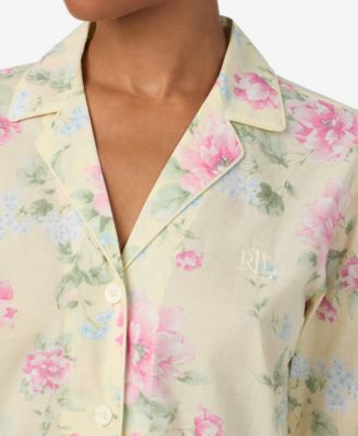 Women's Petite Long Sleeve Notch Collar Pajama Set