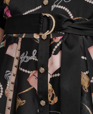 Women's Printed Collared Belt Shirt Dress