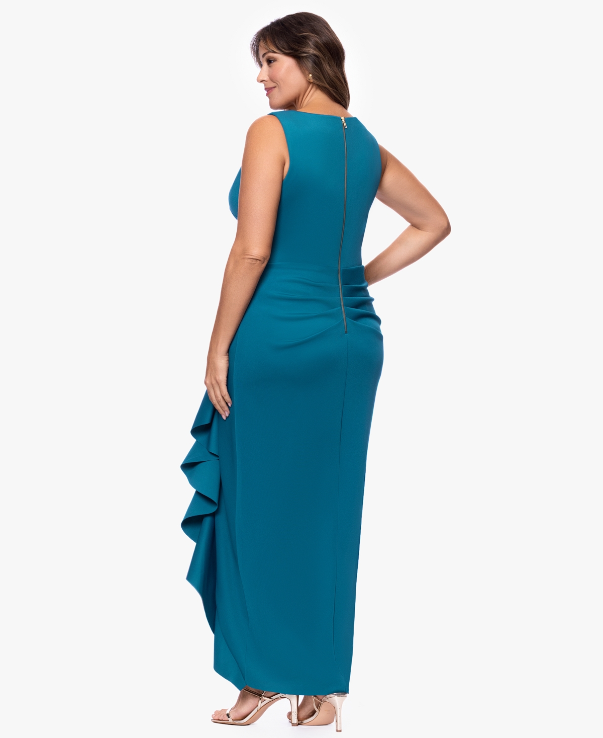 Betsy & Adam Plus V-Neck Peacock Dress