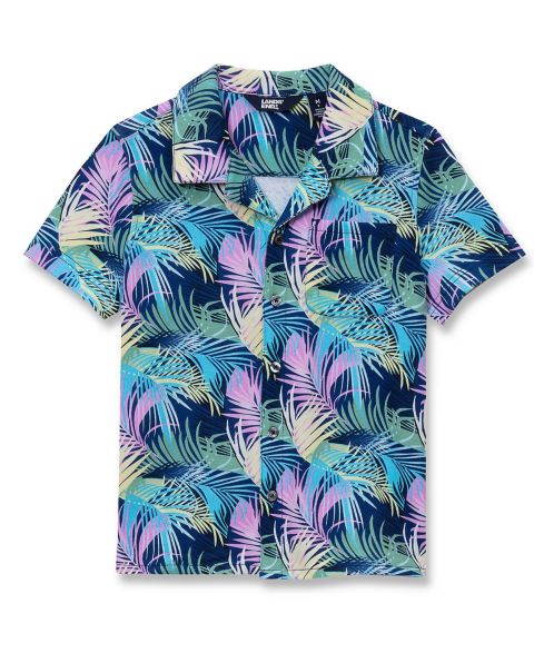 Рубашка Lands' End Short Sleeve Slub Camp для мальчиков, цвет: Пальмовый / Лаймовый