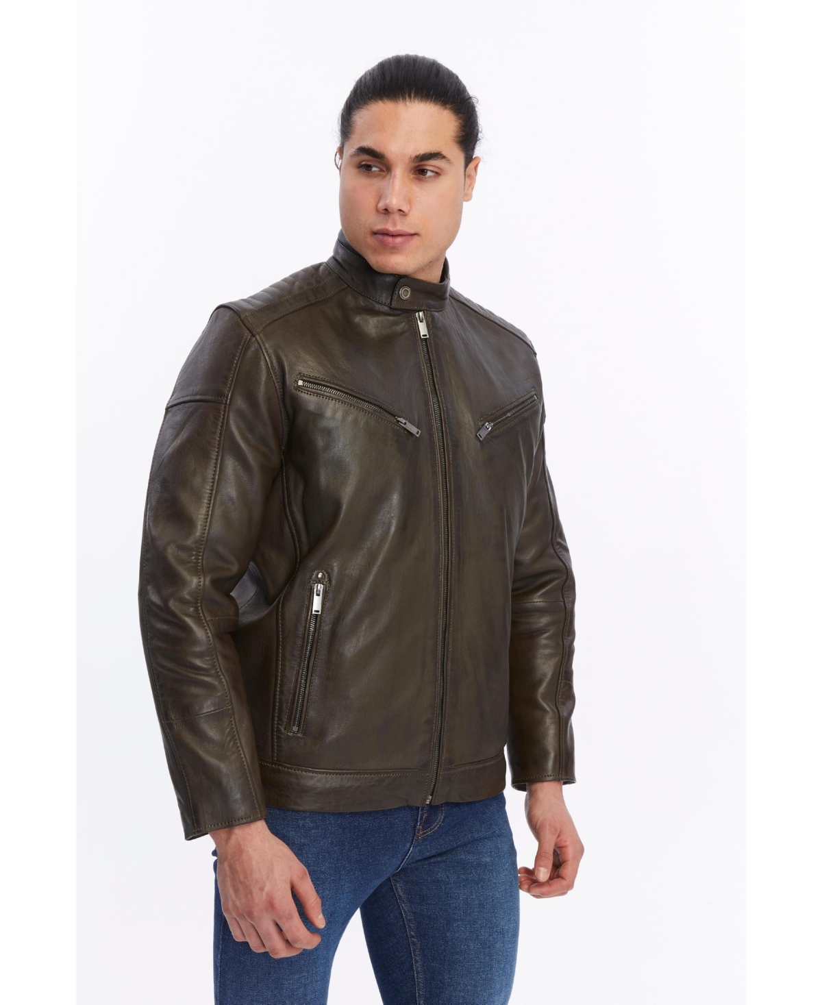 Furniq Uk Men's Motorcyle Style Leather Jacket