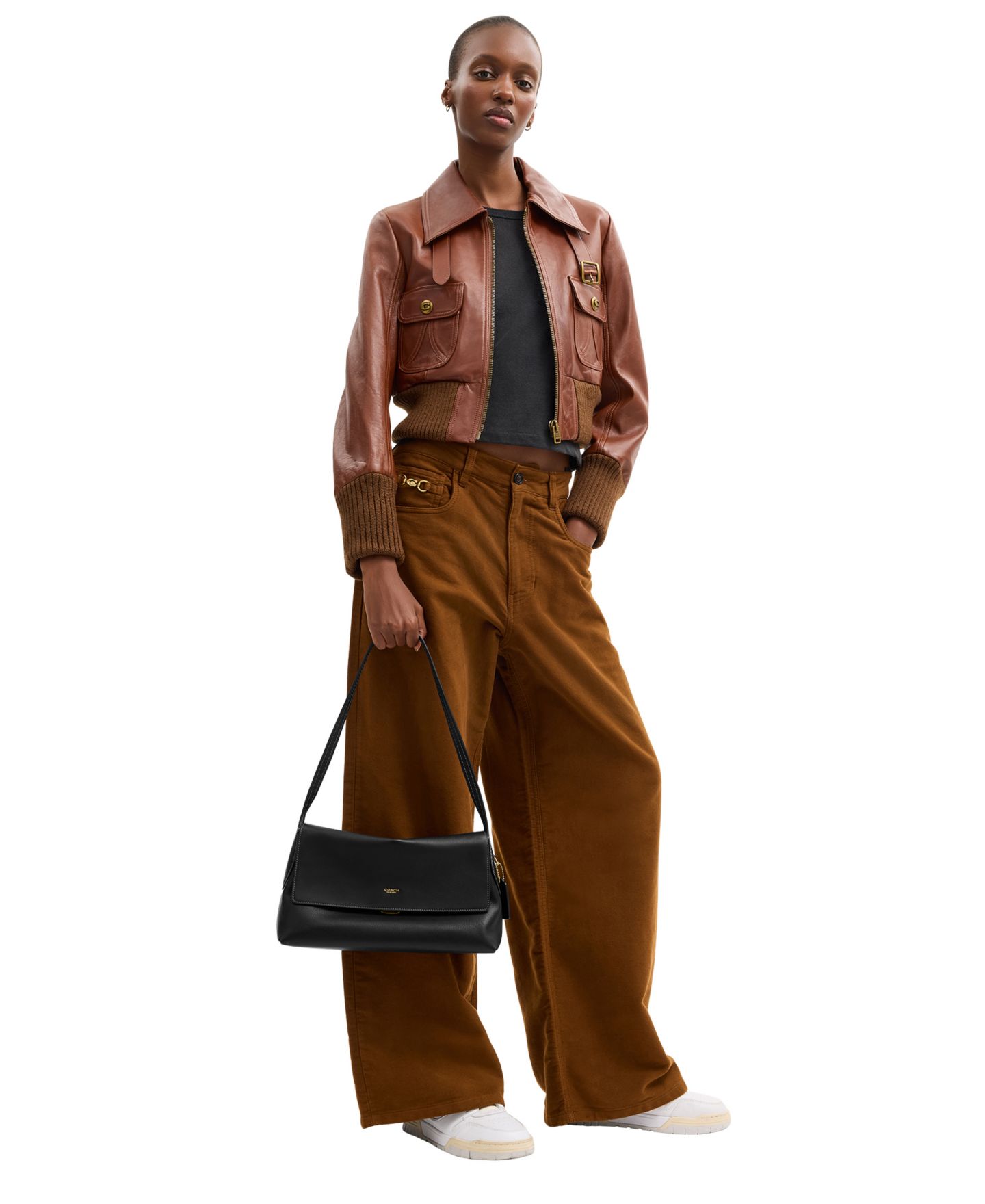 Женская сумка COACH Chelsea Medium Leather Slim Shoulder 30, цвет: Латунный / Чёрный — фото 9