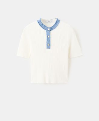 Women's Contrast Collar Button Sweater