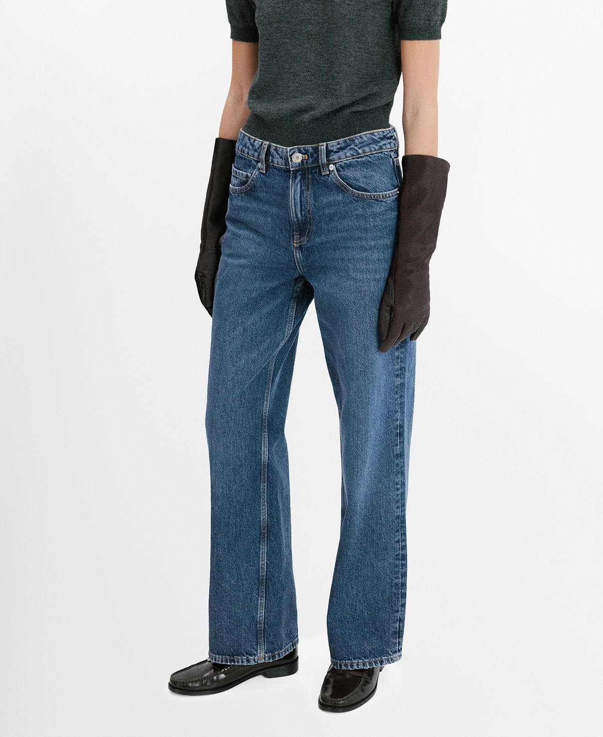 Mango Women's Straight Low-Waist Jeans view 1 — MAYCSS fashion products