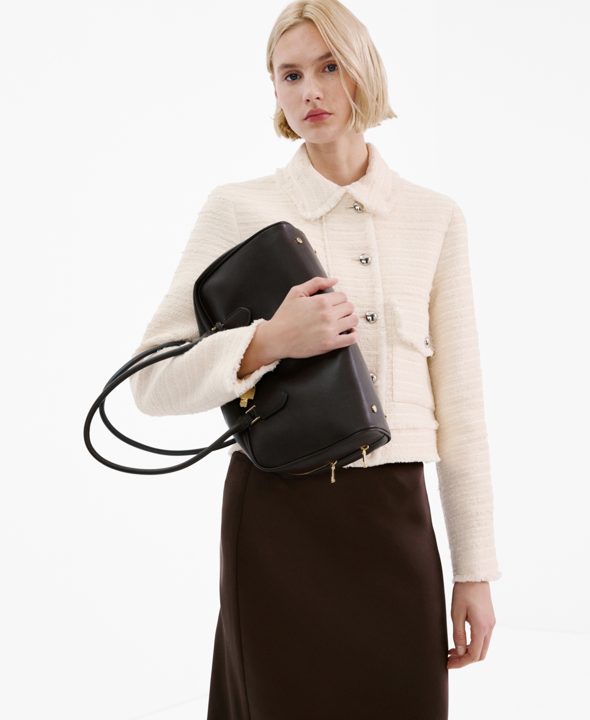 Mango Women's Notched Lapel Collar Tweed Jacket