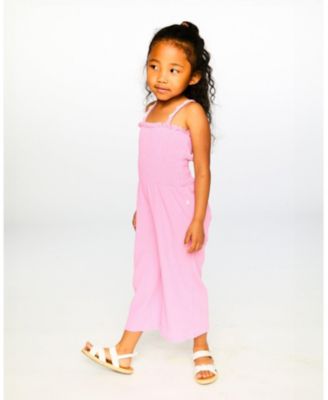Toddler Girls Crinkle Jersey Jumpsuit with Smocking Pink