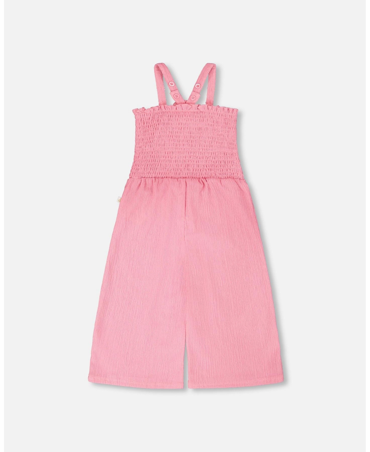 Deux par Toddler Girls Crinkle Jersey Jumpsuit with Smocking Pink