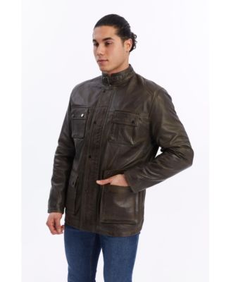 Men's Utility Style Leather Jacket