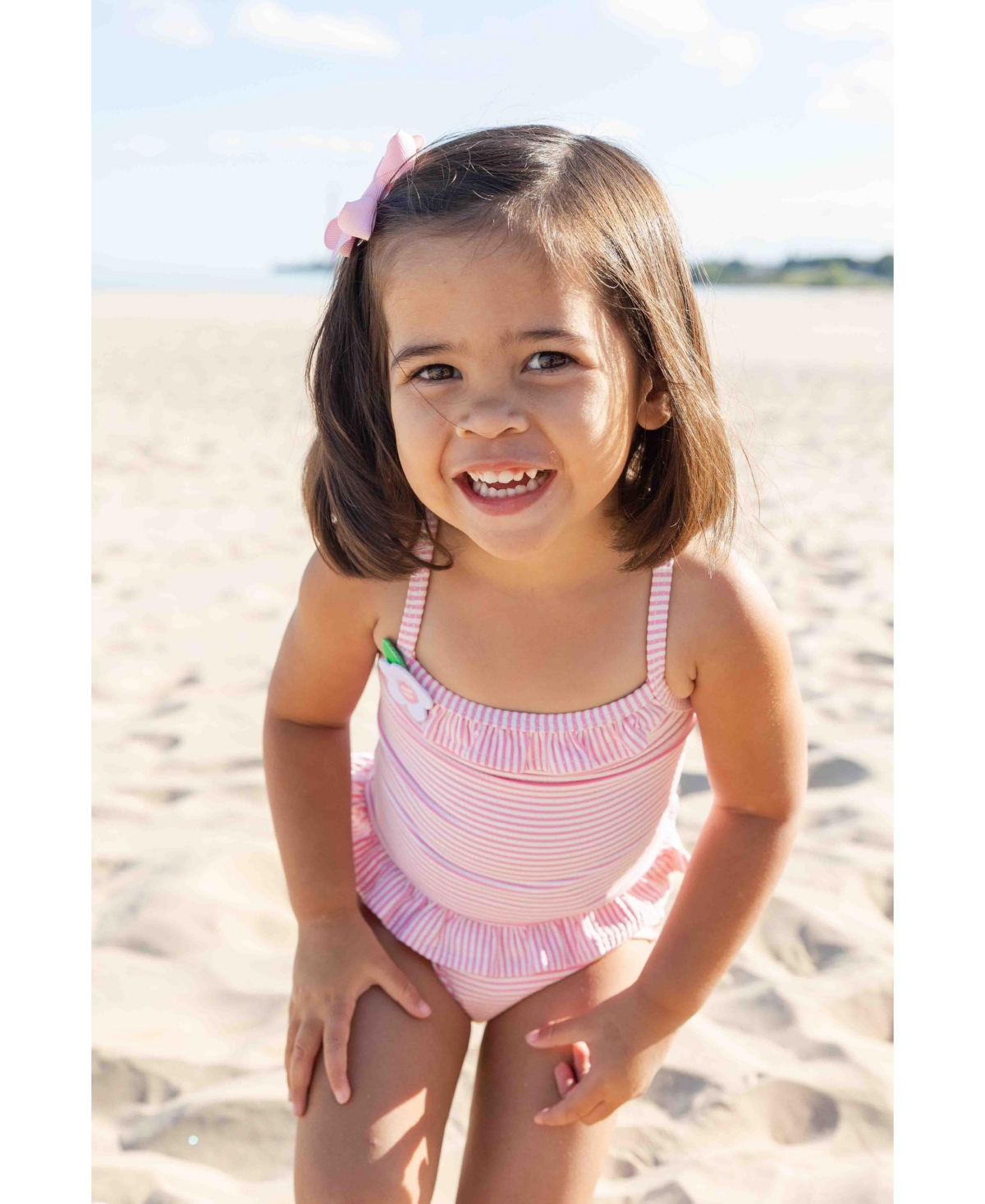 Florence Eiseman Little Girls Stripe Seersucker Swimsuit with Flower