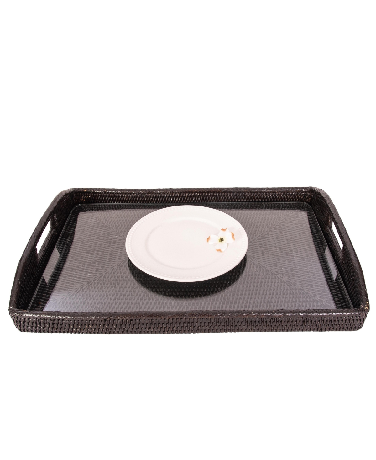 Artifacts Trading Company Artifacts Rattan Rectangular Tray with Glass Insert