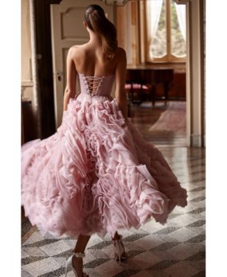Womens Dramatically Flowered Tulle Dress