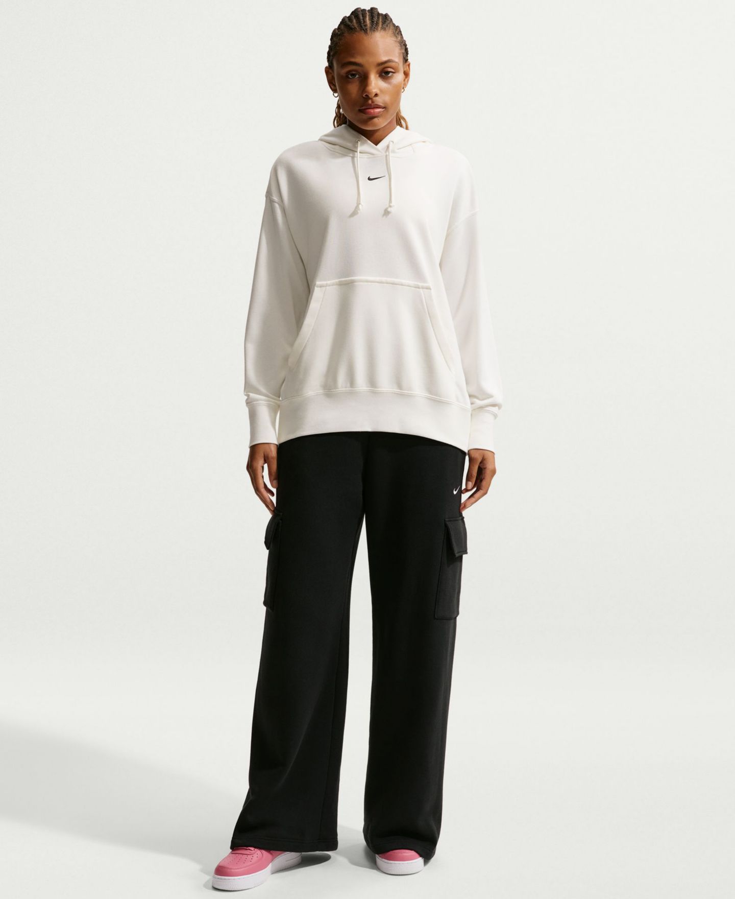 Женское худи Nike Phoenix Fleece Oversized Basketball, цвет: Молочный / Чёрный — фото 2