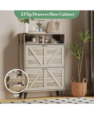 Gamon Shoe Storage Cabinet with 2 Flip Drawers, Freestanding Shoe Organizer, Narrow Shoe Rack Cabinet, Shoe Cabinet Storage