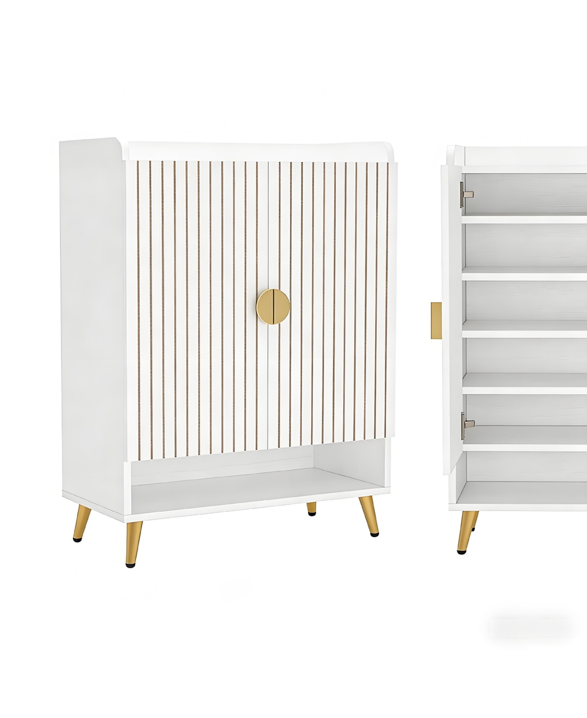 Clihome Spacious Shoe Storage Organizer,Modern Style Shoe Cabinet - Gold,white