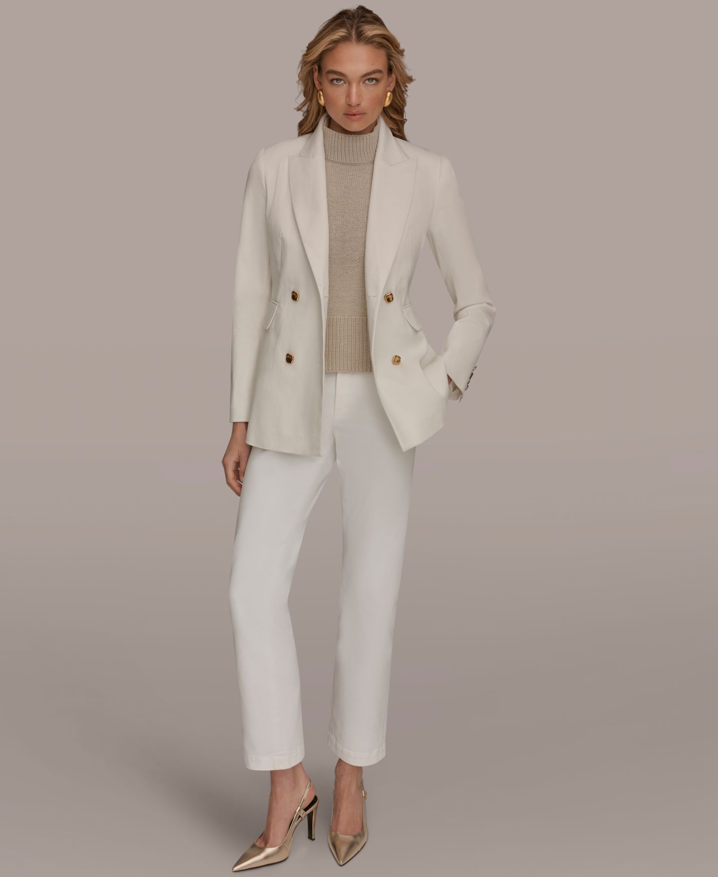 Женская куртка Donna Karan New York Double Breasted Blazer, цвет: Кремовый — фото 7