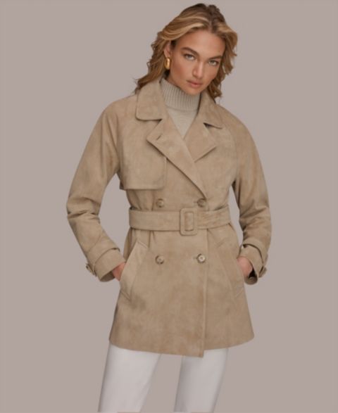 Женские куртки Donna Karan New York Double Breasted Belted Suede Trench Coat