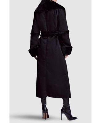 Women's Faux Shearling Belted Maxi Coat