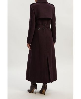 Women's Wool Mix Belted Trench Maxi Coat.