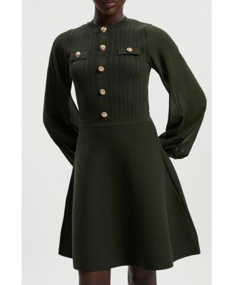 Women's Chiffon Sleeve Military Mini Knit Dress