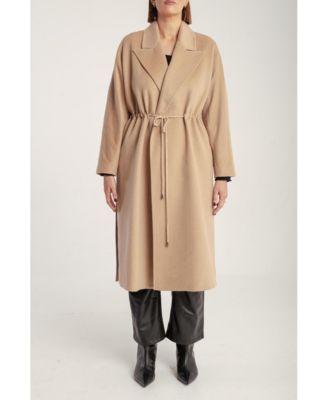 Women's Cashmere Tie Waist Lapel Coat