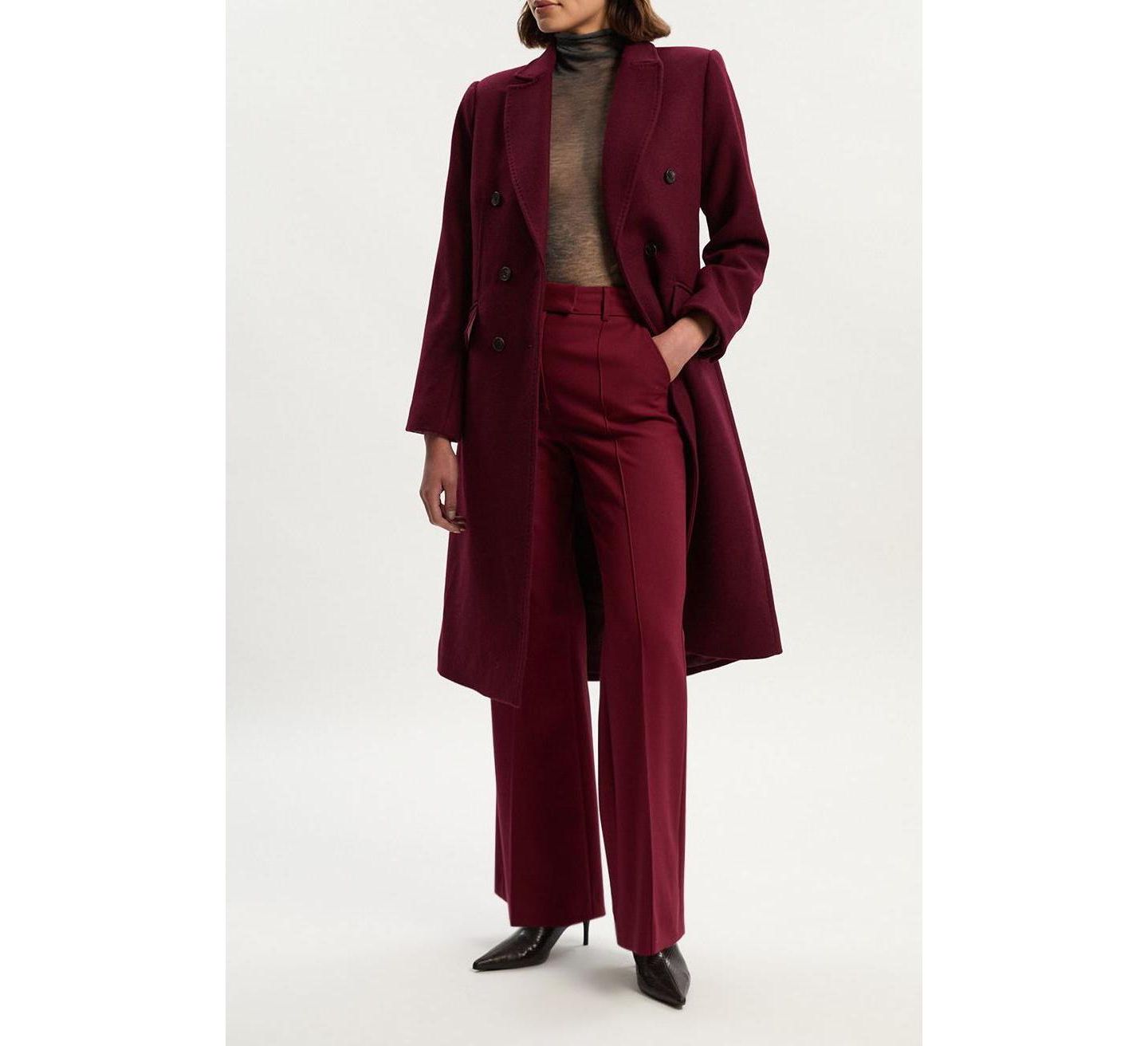 Женское пальто Karen Millen Wool Double Breasted Midi, цвет: Бордовый — фото 8
