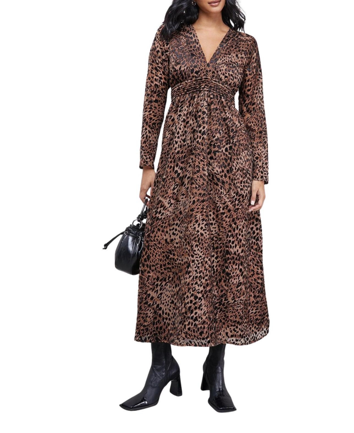 Plunge Neck Waisted Midi Dress