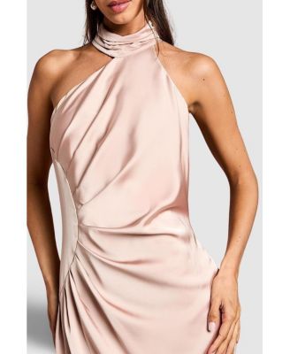 Women's Satin Asymmetric Neck Maxi Dress