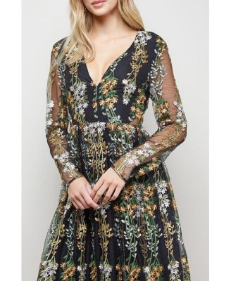 Women's Open Back Long Sleeve Midi Dress