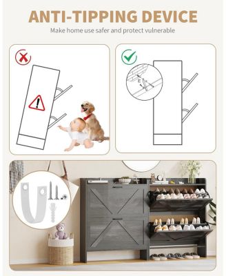 Shoe Cabinet Organizer with 2 Flip Drawers, Freestanding Narrow Shoe Rack for Entryway, Freestanding Hidden Shoe Storage Cabinet for Entryway