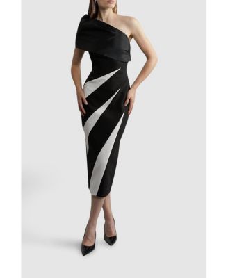 Women's One Shoulder Panel Midi Dress