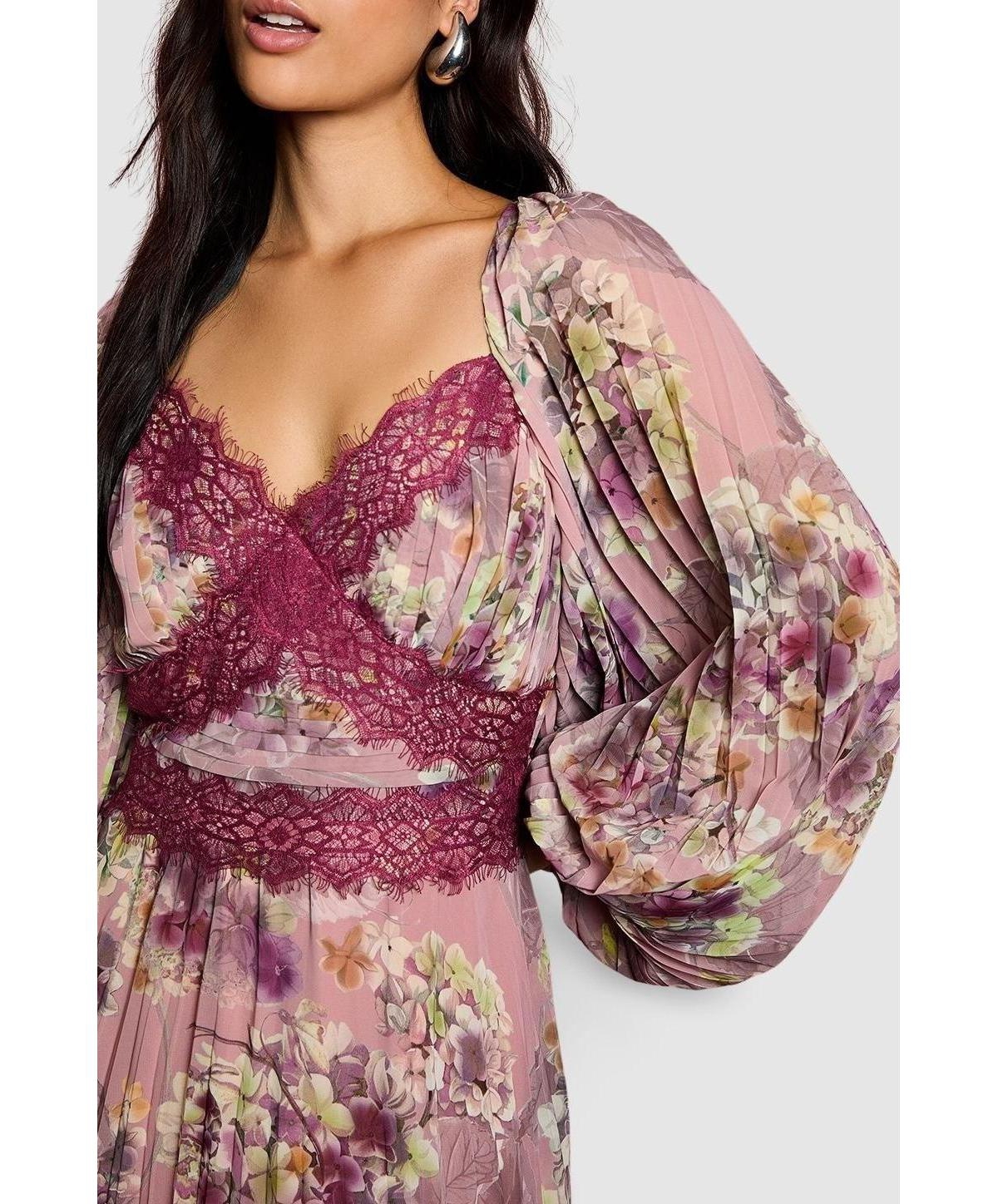 Coast Women's Pleated Lace Trim Midaxi Dress