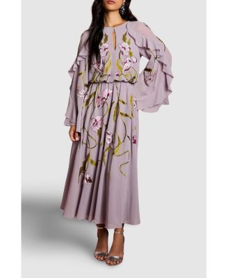 Women's Embroidered Tiered Chiffon Midi Dress