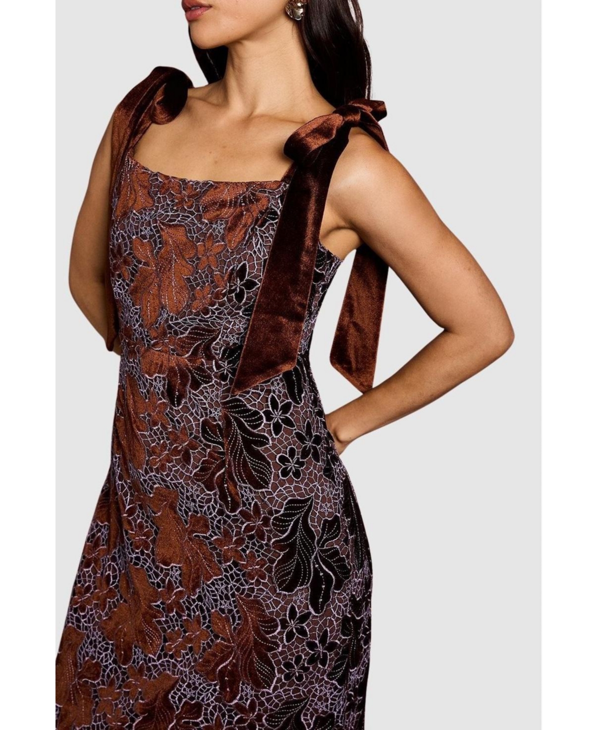 Coast Women's Velvet Lace Tie Shoulder Midi Dress