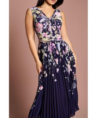 Women's Twist Front Printed Midi Dress