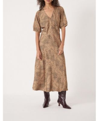 Women's Grace V-Neck Puff Sleeve Satin Dress