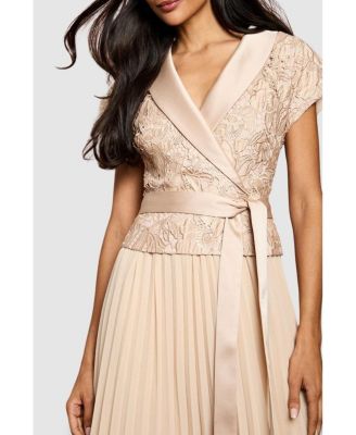 Women's Lace Wrap Top Pleat Tux Midi Dress