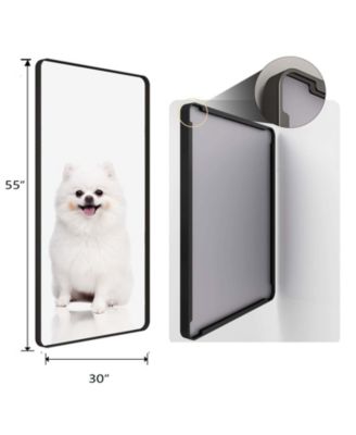 Bathroom Mirror 55 x 30 inch Rectangular Black Metal Framed Mirror, Modern Round Corner Wall Mounted Vanity Mirror for Bathroom Living Room