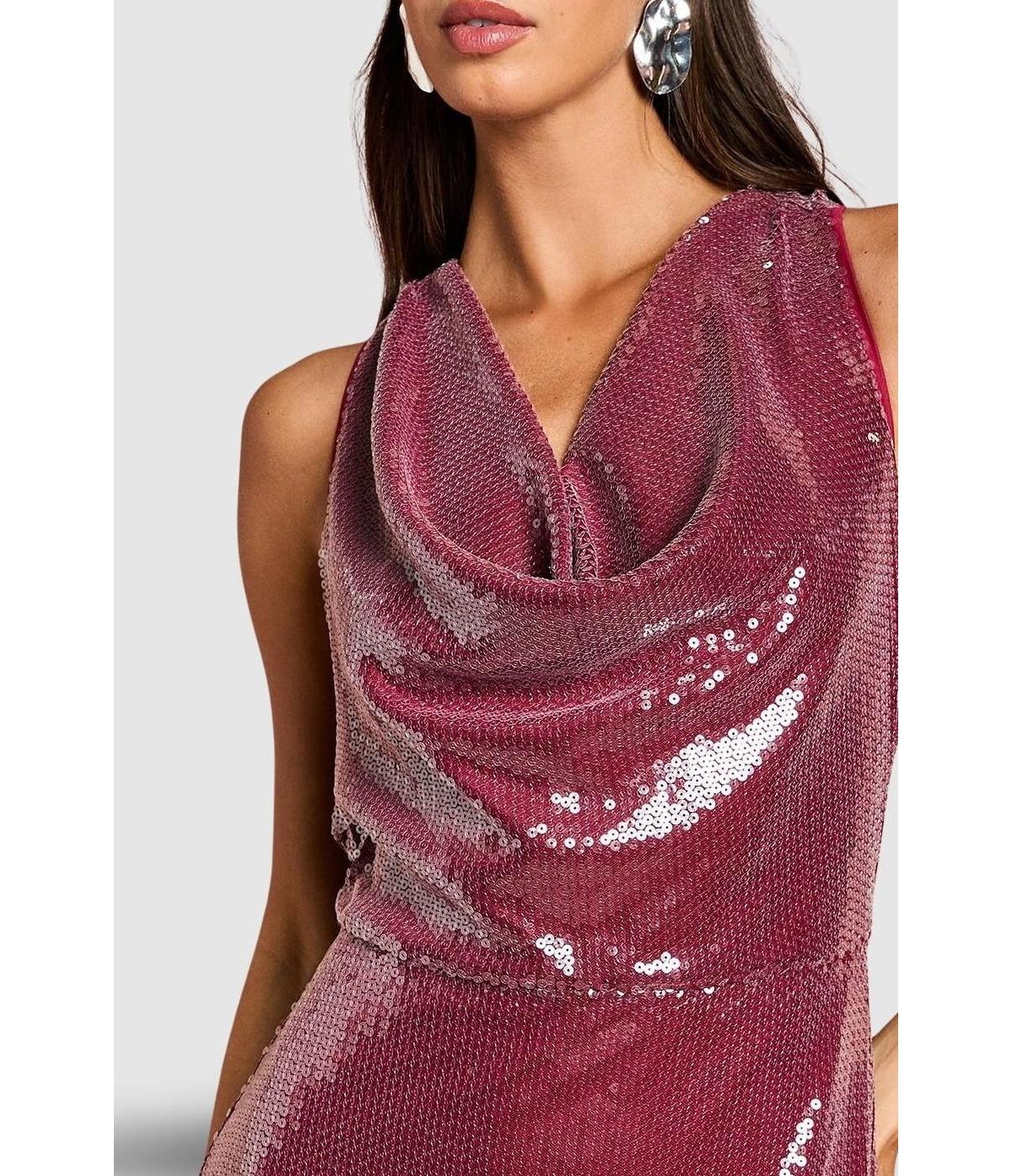 Coast Women's Cowl Front Halter Sequin Maxi Dress