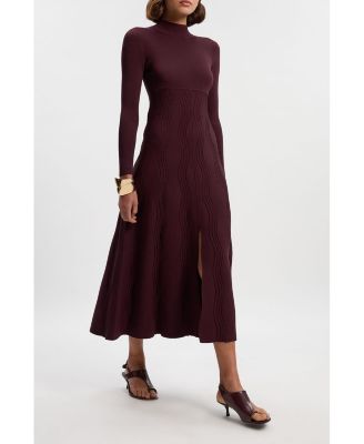 Women's Wave Knit A-Line Long-Sleeve Dress