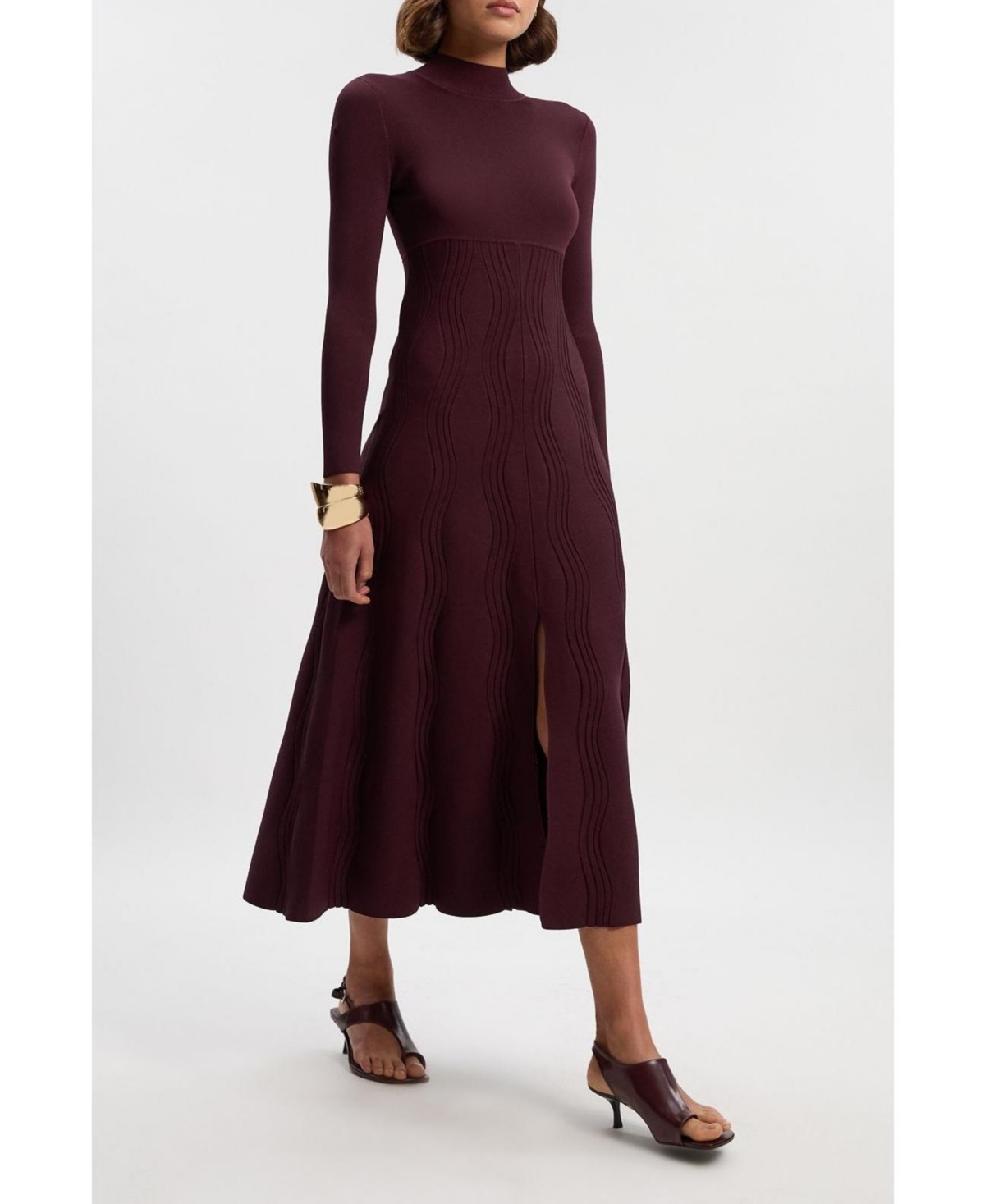 Karen Millen Women's Wave Knit A-Line Long-Sleeve Dress