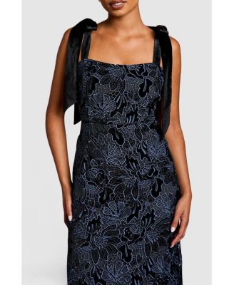 Petite Velvet Lace Tie Shoulder Dress