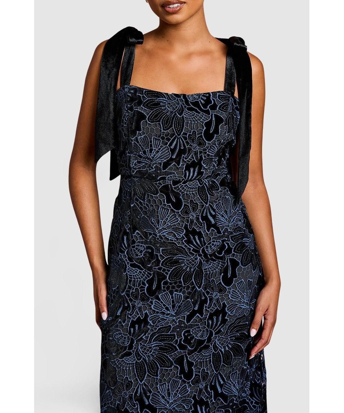 Coast Women's Velvet Lace Tie Shoulder Dress