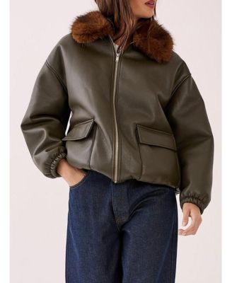 Women's Faux Fur Collar Bomber Jacket