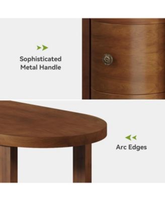 Solid Wood End Table with 2 Drawers & Open Shelf, No Assembly Required Side Table, Vintage Brown Slim Bedside Table Nightstand