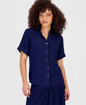 Petite Short-Sleeve Button-Front Shirt 