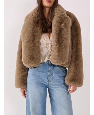 Women's Cropped Collar Faux Fur Jacket
