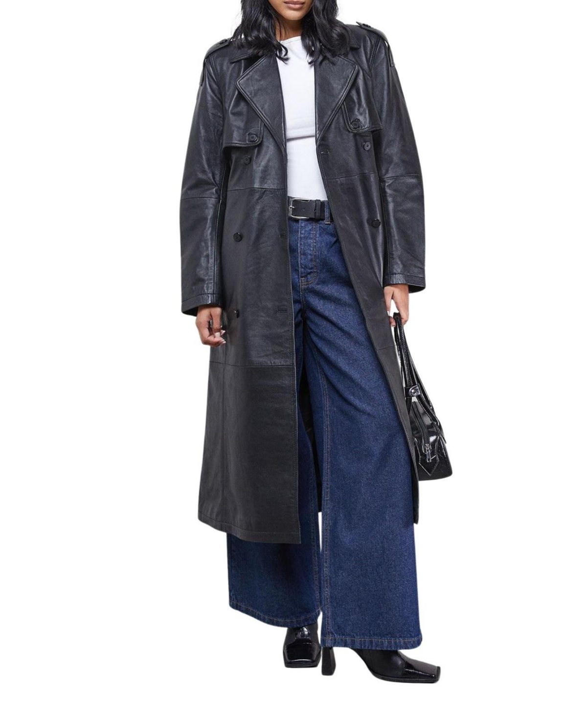 Warehouse Women's Real Leather Belted Trench Coat.