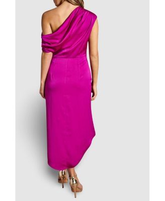 Women's Satin One Shoulder Midi Dress