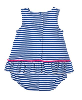 Baby Girl Stripe Knit Romper With Pom Poms & Flowers