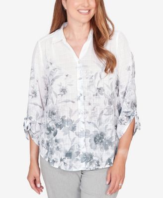 Women's  Al Fresco Collared Watercolor Print Button Front Top